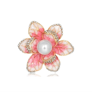 Elegant Flower Brooch Enamel Begonia Alloy Pin With Artificial Pearl Rhinestone For Women Coat Dress Accessory