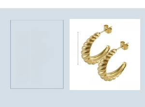Detail specifications of 18K gold plated stainless steel spiral C-shape hoop earrings