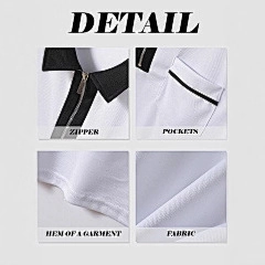 Men's long sleeve polo shirt featuring zipper collar, chest pocket and piqué fabric texture
