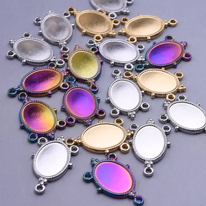 Oval 304 stainless steel DIY pendant connectors in gold, silver and rainbow finish