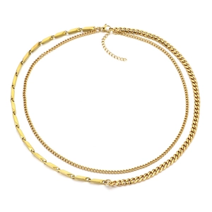 Fashionable layered gold necklace featuring Cuban link chain and minimalist design for men