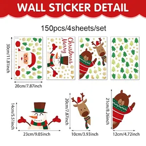 Weihnachtsfensterbilder Set mit Weihnachtsmann Rentier und Schneemann 150 Stück
