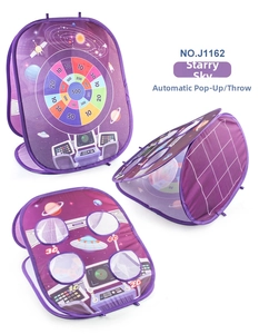 Foldable outer space toss target game with planet patterns and score holes for kids