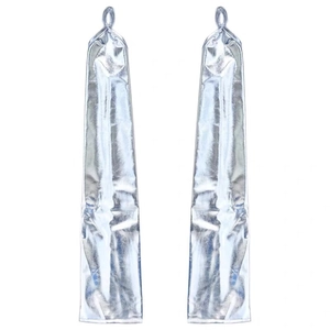 Macro shot of silver metallic faux leather long gloves with glossy finish for performances
