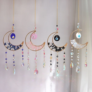 Moon Crystal Suncatcher Hanging Ornament With Natural Stones Evil Eye Prisms Window Decor Rainbow Maker Boho