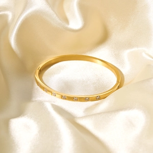 18K Gold Plated Stainless Steel Bangle Bracelet For Women With Zircon Inlay Waterproof Hypoallergenic Minimalist Jewelry
