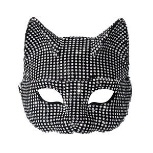 Sparkling rhinestone catwoman mask with cat ears for Halloween masquerade parties
