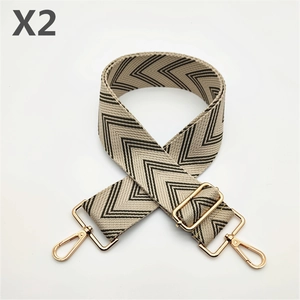 Detail of wide adjustable chevron pattern bag straps with gold metal swivel hooks, set of 2