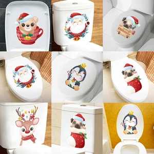 Removable Christmas cartoon toilet seat stickers with Santa Claus and reindeer designs