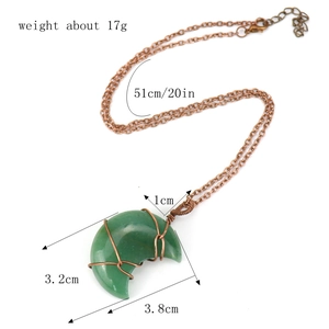 Detailed view of handmade moon pendant necklace with dimensions and 17g weight specs