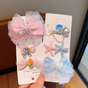 Barrettes à cheveux sirène océan avec nœuds roses bleus et étoile de mer pour filles