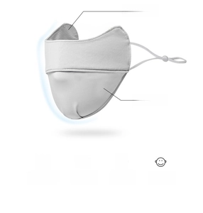 Detail showing cooling ice silk fabric and adjustable ear straps on sun mask