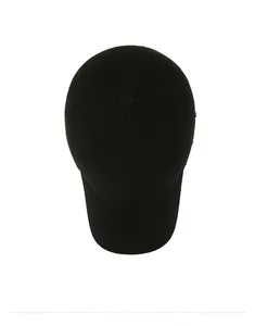 Top view of a thick black winter baseball cap showing its classic six-panel construction