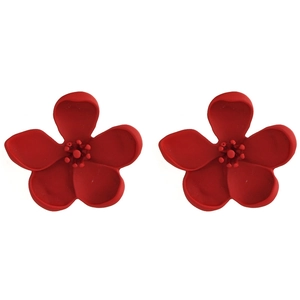 Elegant red matte flower stud earrings with realistic petal design for women