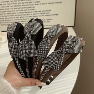 Women Vintage Rhinestone Bow Headband Padded Sponge Hair Hoop Shiny Bowknot Hairband Handmade Thick Volumizing