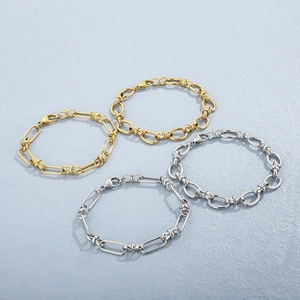 Minimalist stainless steel knot geometric link chain bracelets in gold and silver finish