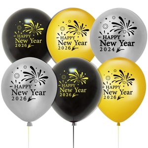 Set of gold, black, and silver 2026 New Year balloons for party celebration decor