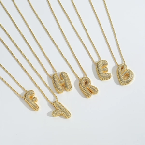 Chubby gold 26 letter alphabet pendant necklaces with micro-pave cubic zirconia stones