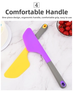 Detail of ergonomic silicone spatula set with integrated handles and hanging holes