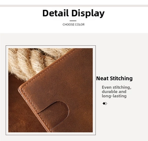 Detail view of neat stitching on vintage brown crazy horse leather wallet with RFID blocking