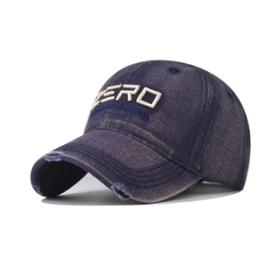 Vintage navy washed cotton baseball cap with white ZERO embroidery and distressed details