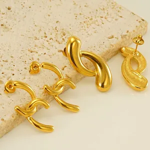 Irregular Geometric Stud Earrings 18K Gold Plated Stainless Steel Abstract Fluid Trendy Minimalist Ear Jewelry For Women