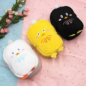 Cute cartoon plush chick storage pouches in white, yellow, and black soft material