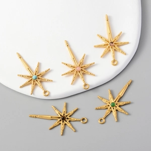 Golden octagonal star pendants with inlaid colorful stones for DIY jewelry making