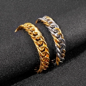 Men Stainless Steel Cuban Link Bracelet Heavy Chain Hip Hop Punk Polished Jewelry For Guys