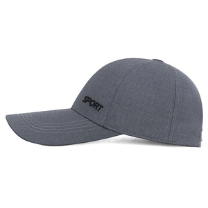 Men's dark gray long brim baseball cap with SPORT embroidery for sun protection