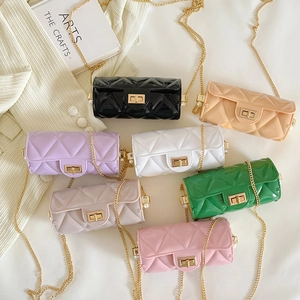 Women Quilted Cylindrical Jelly Crossbody Bag With Metal Chain Strap And Twist Lock Fashion Mini Shoulder Purse Artificial Pearl Decor