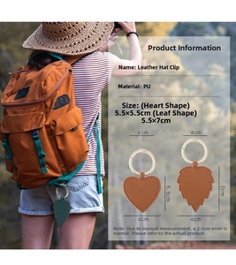 Practical magnetic leather hat clip for backpacks in heart and leaf shapes for travel