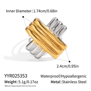 Macro shot showing exact dimensions and features of bicolor striped stainless steel ring