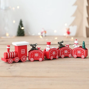 Christmas wooden train ornament with snowman and gifts for festive tabletop decoration