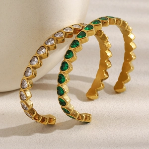 Bracciale Rigido Cuore Zircone Acciaio Inossidabile Placcato Oro 18K Lusso Strass Bracciale Aperto Per Donna