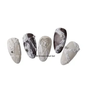 6-color 3D relief plaster nail art gel set with white sand texture and pearl accents