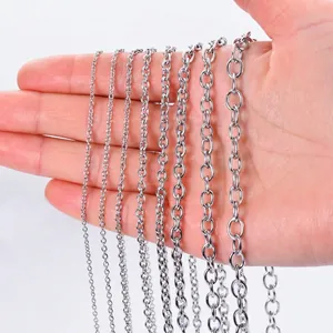 Stainless steel O-chain necklace width comparison chart showing sizes from 1.5mm to 6mm
