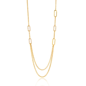 Elegante collana a doppio strato dorata con ciondoli ovali con diamanti incastonati