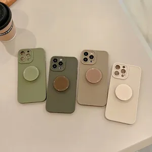 Minimalist Matte TPU Phone Case With Integrated Circular Kickstand For iPhone 16 15 14 13 Pro Max Morandi Colors Protection Cover