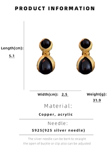 Detailed size specifications for dark vintage teardrop earrings in acrylic and gold copper