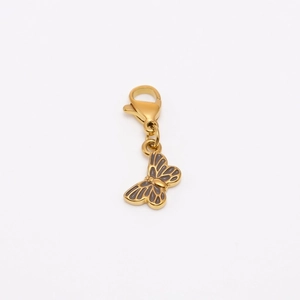 Detailed view of grey butterfly pendant with stainless steel clasp and size measurement
