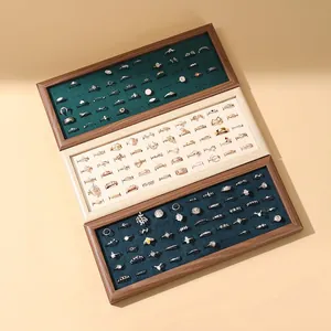 Solid wood jewelry trays with multi-color velvet lining for displaying 50 rings