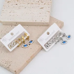 Trendy stainless steel evil eye earring set with zircon in gold and silver finish