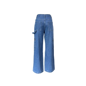 Back view of high-waist wide-leg cargo jeans with utility pockets and stitching details