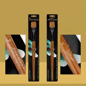 Flat tip nylon paint brush with wood handle and aluminum ferrule for acrylic painting