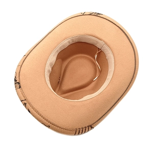 Internal view of camel wool felt cowboy hat with adjustable ribbon and inner sweatband