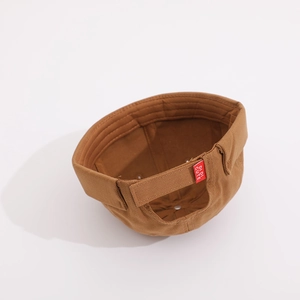 Caramel brown Chinese style docker cap for kids with adjustable buckle and P letter