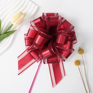 Burgundy matte pull bow with gold edges for luxury Christmas gift box wrapping decoration