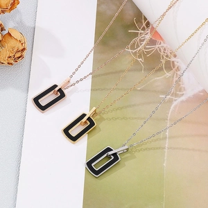 Minimalist square pendant necklace in rose gold, gold and silver finishes with Lucky engraving