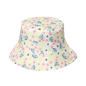 Breathable cotton sun hat for women featuring a stylish pink floral print on beige fabric